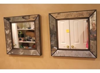 Pair Of Crate & Barrel Antiqued Style Mirrors