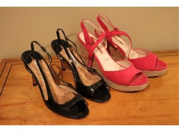 Pink Prada Open Toe Sandals Espadrilles Wedge Size 38 & Manolo Blahnik Open Toe Shoes Size 37