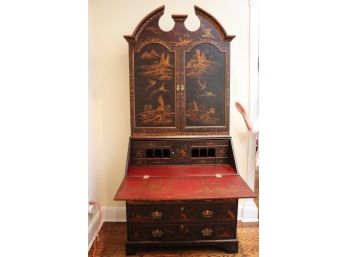 Magnificent Chinoiserie Secretary Desk Extra Fine Quality Beautiful Painted Detail Throughout