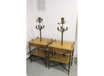 Lamp Tables Made Of Fruitwood, Tops Are Removable On An Empire Style Base