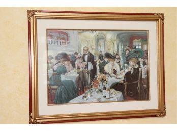 Elegant Print Of A Turn Of The Century Restaurant With Sophisticated Ladies In A Beautiful Matted Linen Frame