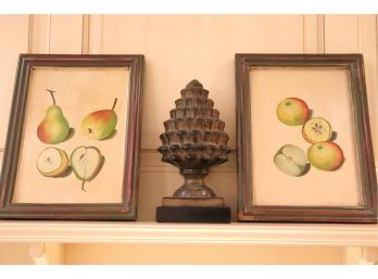 Pair Of Painted Pear Home Art & Heavy Decorative Acorn