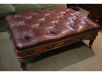 Theodore Alexander Chesterfield Style Tufted Ottoman/Leather Top/Table With Hidden Slide Out Game Table