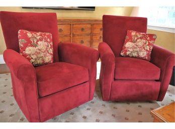 Pair Of Designer Arhaus Bench Crafted Recliners Upholstery, Swivel & Reclines, Includes Floral Accent Pillows