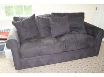 Crate & Barrel Ultra Suede Sofa Includes 4 Pillows Slate Grey In Color Down Filled Cushions