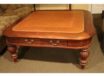 Coffee Table With A Distressed Finish By Sherrill CTH Occasional With Nail Head Detail & Double Stitching