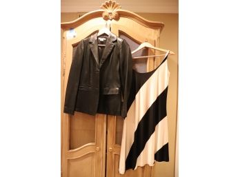Beautiful Ralph Lauren Summer Cocktail Dress 100 Silk Dress Size M & Michael Kors Leather Jacket Size 6