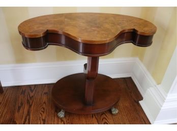 Unique Vintage Burlwood Side Table With Brass Paw Feet