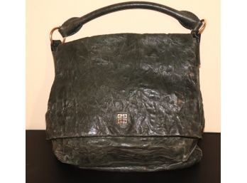Giavanchi Dark Green Textured Leather Handbag With Flap Closure - Age-Appropriate Wear