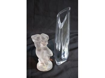 Beautiful Baccarat Crystal Single Stem Rose Vase & Nude Lovers Figurine By Lalique
