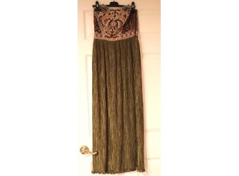 Mary Mcfadden Couture Size 4Fortuni Pleated Dress With Gorgeous Beaded Detail