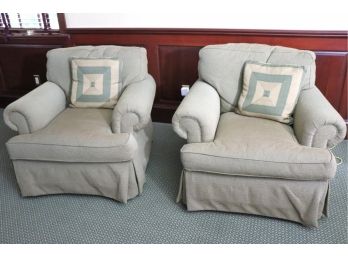 Pair Of Sherrill Swivel Arm Chairs With Decorative Pillows, Very Comfortable