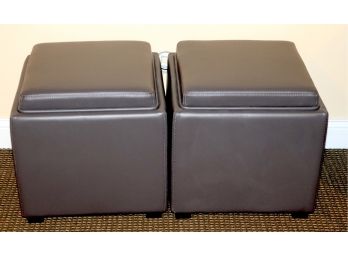 Pair Of  Quality Slate Grey Colored Storage Stools From Crate & Barrel