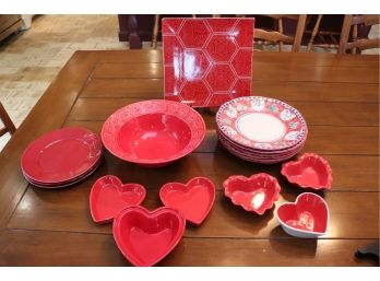Solimene Vietri Made In Italy Painted Plates, Red Square Crate & Barrel Serving Plate, Handcrafted Bowl From P