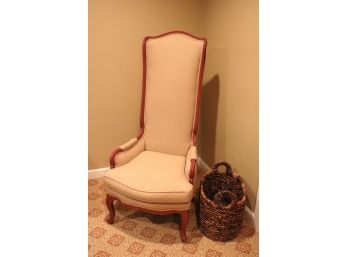 Tall Eccentric Style Wing Back Chair Includes Woven Basket