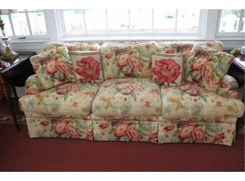 Ralph Lauren Style Floral Sofa By Sherrill, Beautiful Pattern With Floral Needlepoint Down Filled Pillows