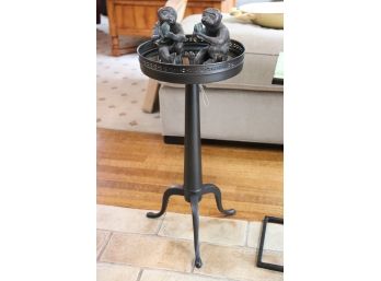 Unique Adjustable Side Table With Gallery Rail Includes Decorative Monkeys With Engraved Design