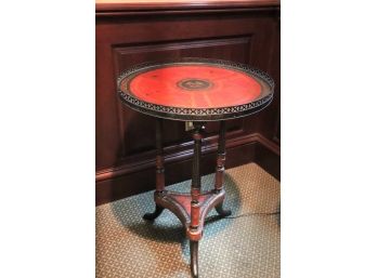 Antique Style Leather Top Side Table With A Beautiful Gallerie Railing