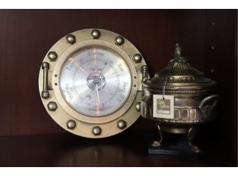 Vintage Brass Telux Barometer W Germany & Small Castilian Brass Censor From Classic Galleries
