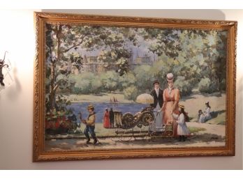 Signed Painting By Artist A Walk In The Park In A Beautiful Frame