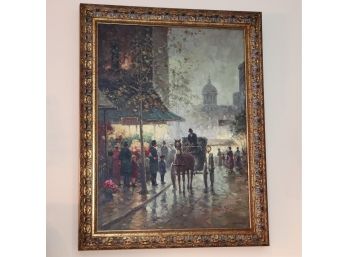 Impressionist Style Signed Painting - 19th Century Style Street Scene Horse & Carriage In A Beautiful Frame
