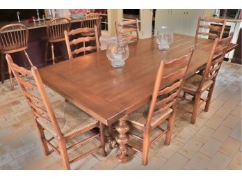 Normandy Dining Table 1320 European Tour Country Farm Style Dining Table - Plank Top & 6 Woven Rush Chairs