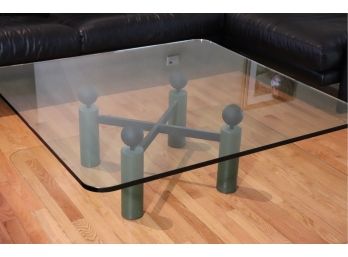 Contemporary Glass Coffee Table With A Thick Glass Top & Unique Base