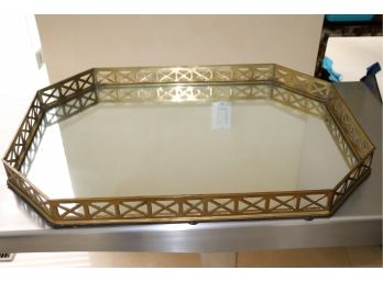 Gorgeous Heavy Mirrored Brass Tray With Gallery Rail In Great Condition With A Felt Liner On Bottom
