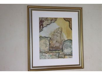 Sail Ship Serigraph 13/275 By Augustine In A Gorgeous Linen Matted Frame