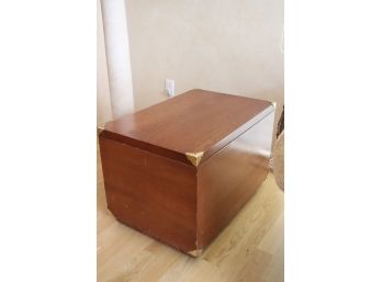 Vintage Wood Toy Box With Brass & Nail Head Detail Along Corners Includes Wood Toy Blocks