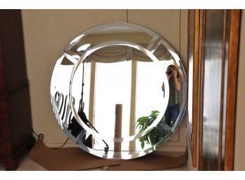Michael Desantis Design Oversized Contemporary Round Wall Mirror With Beveled Panels On A Wood Back