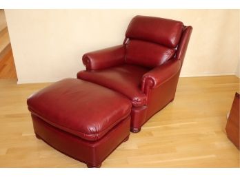 Red Leather Arm Chair With Ottoman