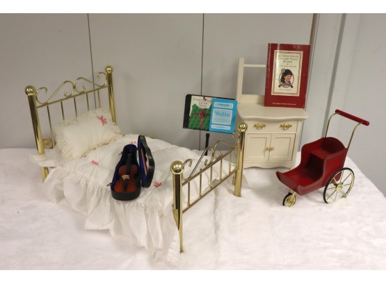 American Girl Brass Bed, Dresser, Violin, Holiday Sleigh, Books & Music Stand