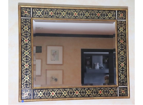 Unique Beveled Wall Mirror With Painted Jewel Like Frame