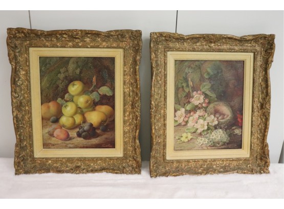 Pair Of Antique English Floral Paintings In Original Frames Signed Vincent Clare