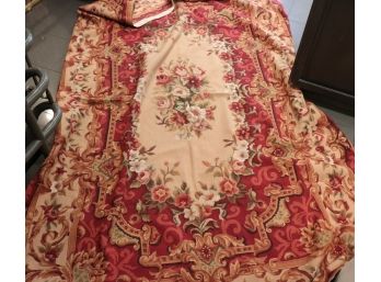 Very Pretty Needlepoint Rug With Floral Center Medallion & Burgundy Accent Colors