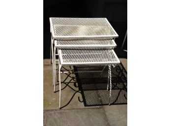 Set Of White Painted Metal Stacking Tables