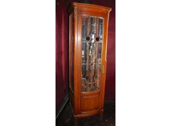 Interesting & Unusual Display Cabinet With Legs Having Curved Glass Door With Colored Glass Panels