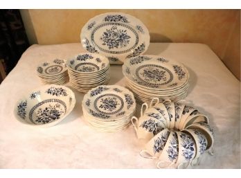 Lovely Set Of English Staffordshire Chelsea Roses Dinner Set With Blue Roses On White Background By Meakin