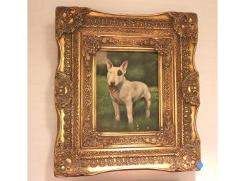 Charming Painting Of Bull Terrier On Board In Elaborate Gold Frame Signed Cassidy