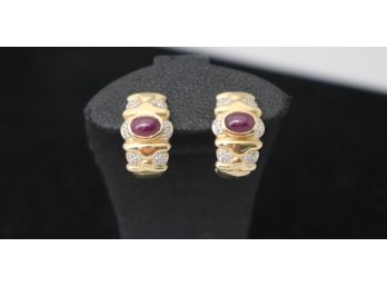 Pair Of 14K YG Earrings With Ruby And Diamond Accents Approx. 4.1 DWT TW