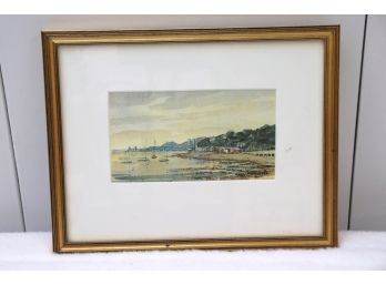 Small, Beautifully Detailed Watercolor Painting The Yacht Clubs At Grassy Beach Signed Harry McGregor