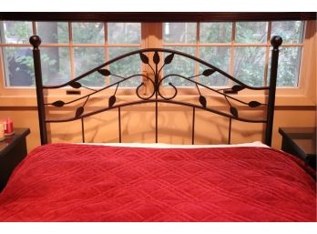 Full Size Metal Headboard With Curved Leaf Design Plus Mattress & Bedding