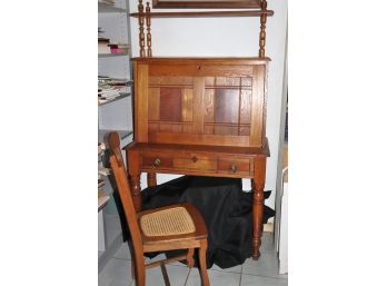 Wow! A Truly Unique Antique Oak Desk With Flip Front, Cubby Holes & Drawer