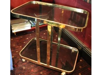 Very Cool, Modernist Tier Brass & Glass Bar Cart On Casters