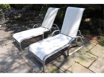 Pair Of Outdoor Lounge Chairs With Webbed Mesh Fabric