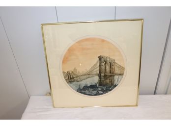Vintage Print Of Brooklyn Bridge At Sunset By Aida Weiden