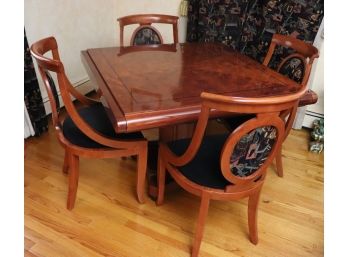 Stunning Lacquered Wood Table On Pedestal Base With 4 Empire Style Chairs