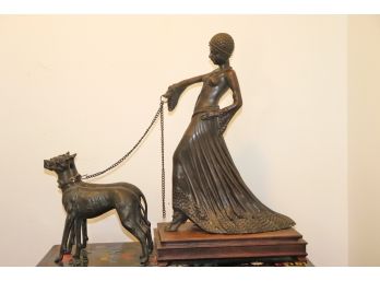 Vintage Art Deco Reproduction Art Deco Figurines An Elegantly Dressed Lady With Great Danes