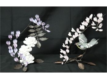 Pair Of Boehm, England Handmade Figurines With Bird & Flowers